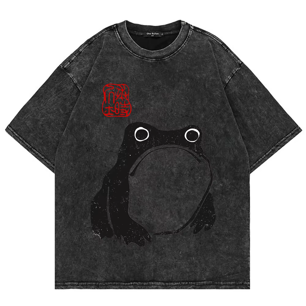 100% coton Vintage lavé non pressé grenouille T-Shirt mode chaude hommes/femmes esthétique drôle