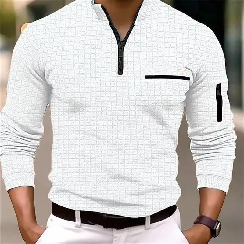POLO carré rayé à manches longues pour hommes