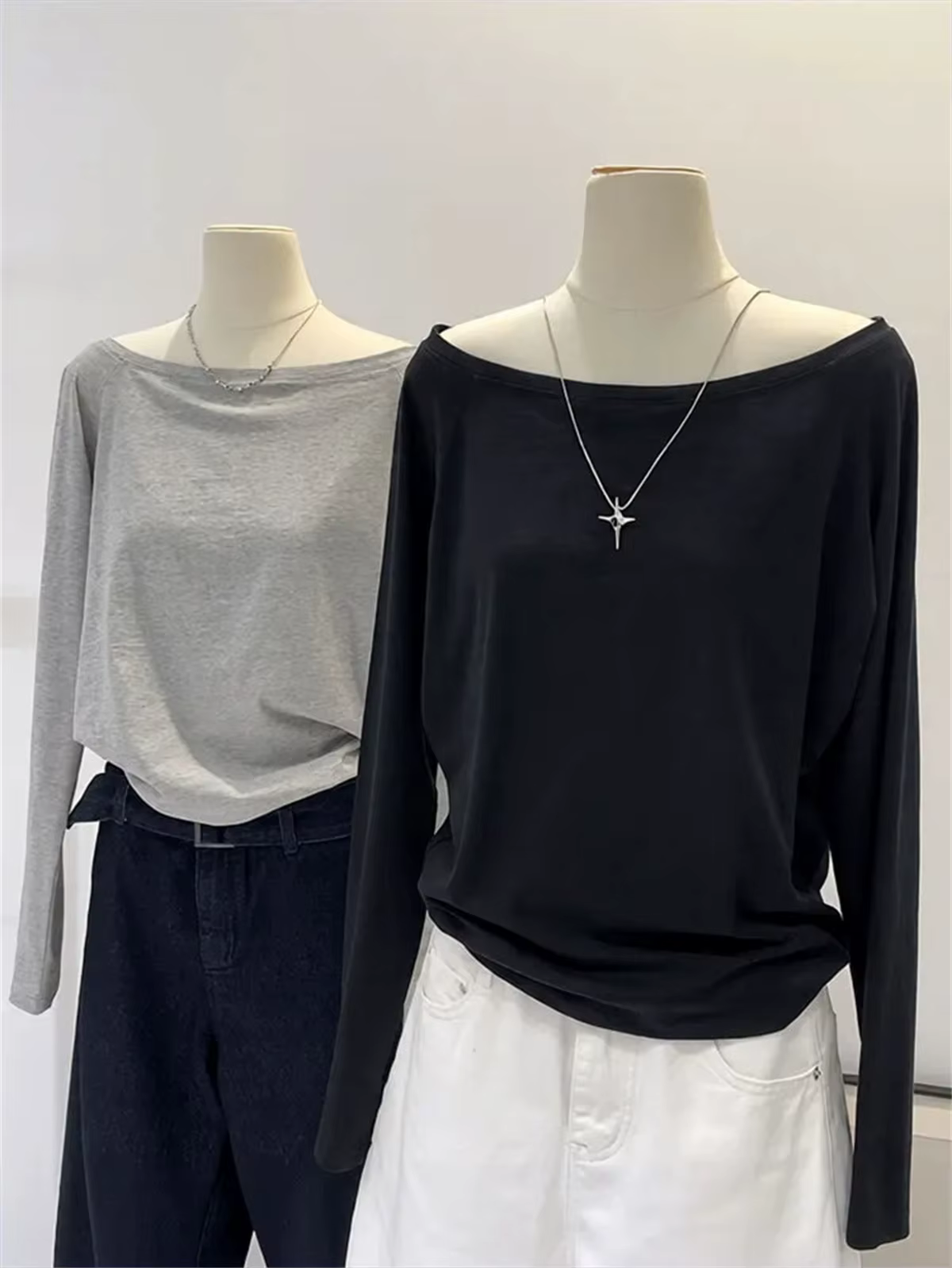 T-shirt oversize à épaules dénudées et manches longues pour femme
