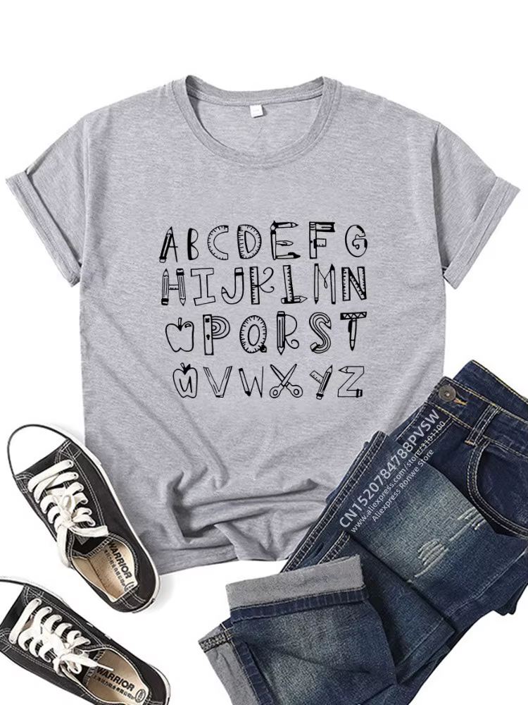 T-shirt graphique alphabet pour femme