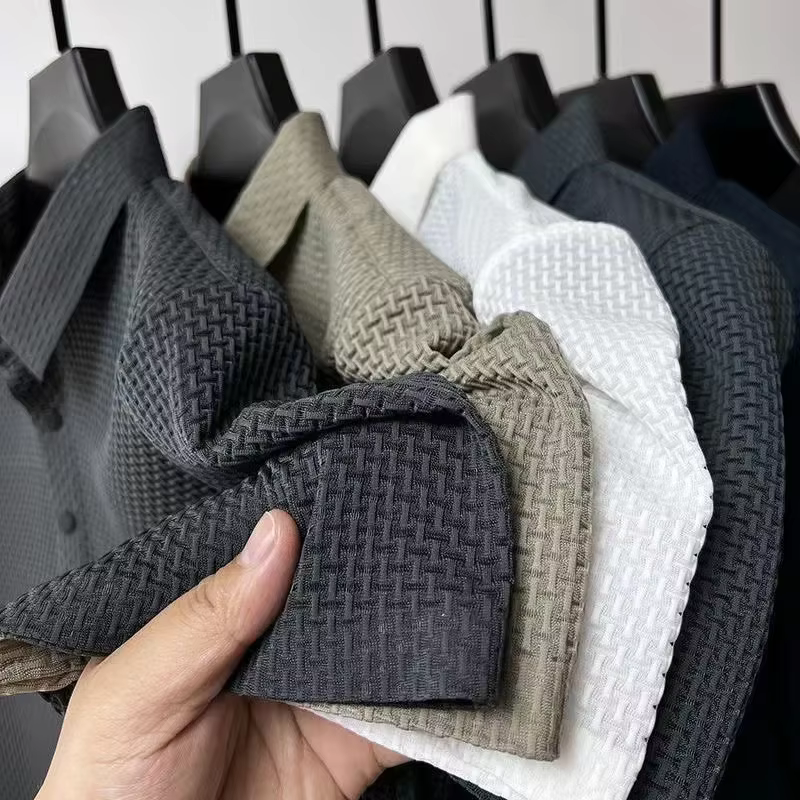 Nouveaux hommes d'affaires décontracté à manches courtes fleur d'os couleur unie POLO mode respirant confortable été polyvalent haut