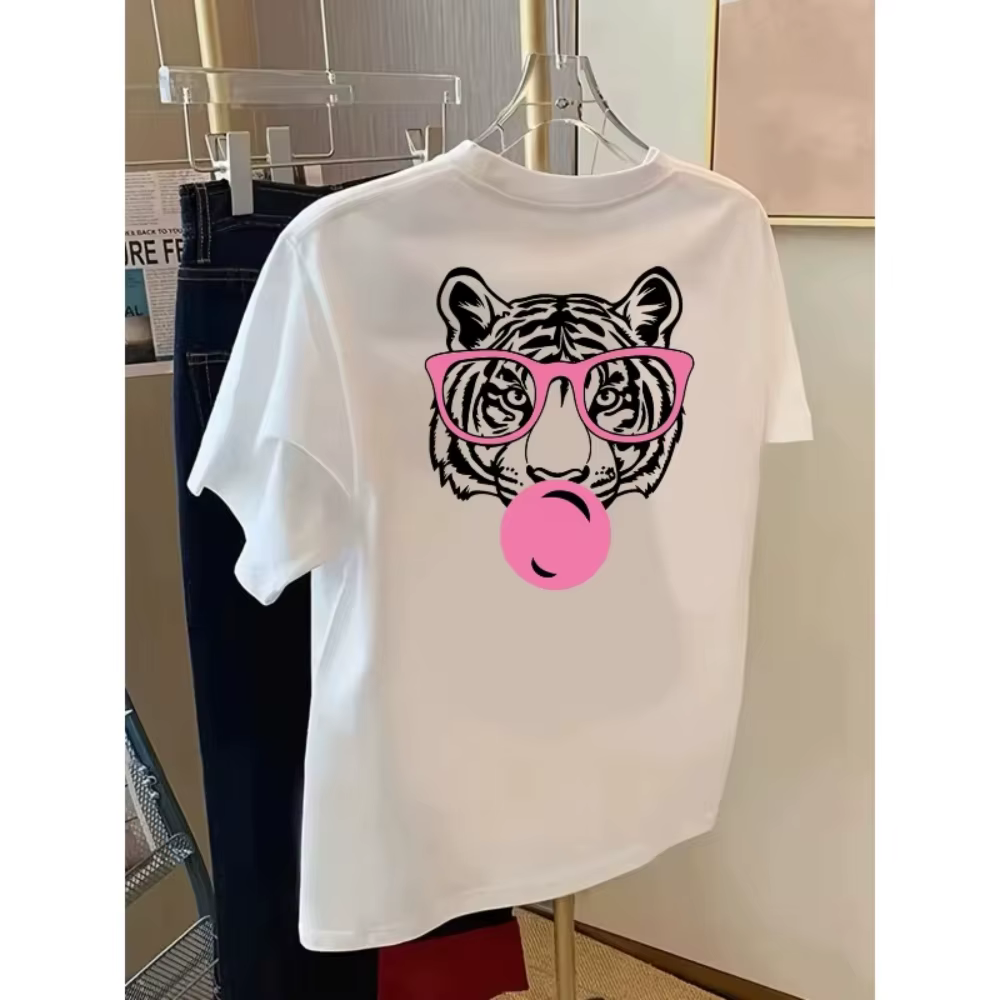 T-shirt imprimé recto-verso avec motif de lunettes de soleil tendance