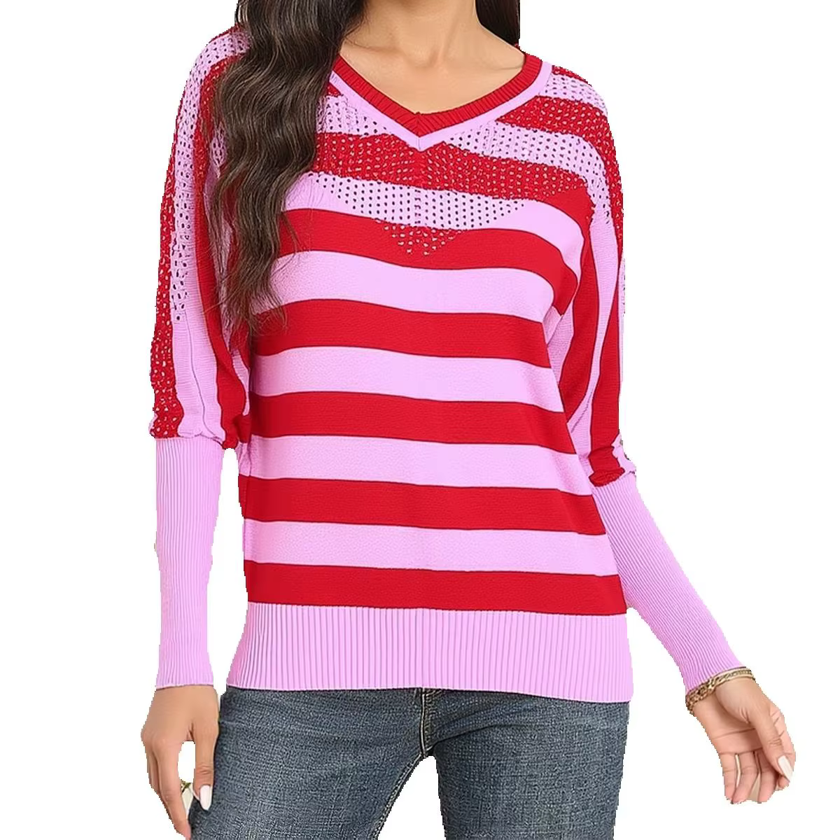 Femmes grande taille été pull manches chauve-souris chemise rayée