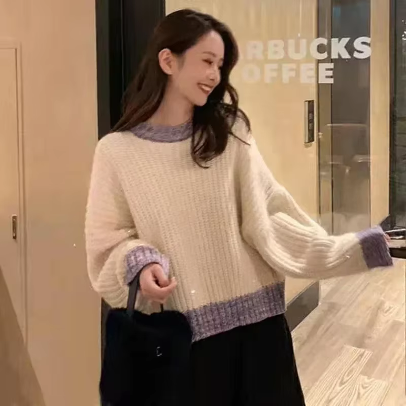 Pull en tricot à col rond pour femmes