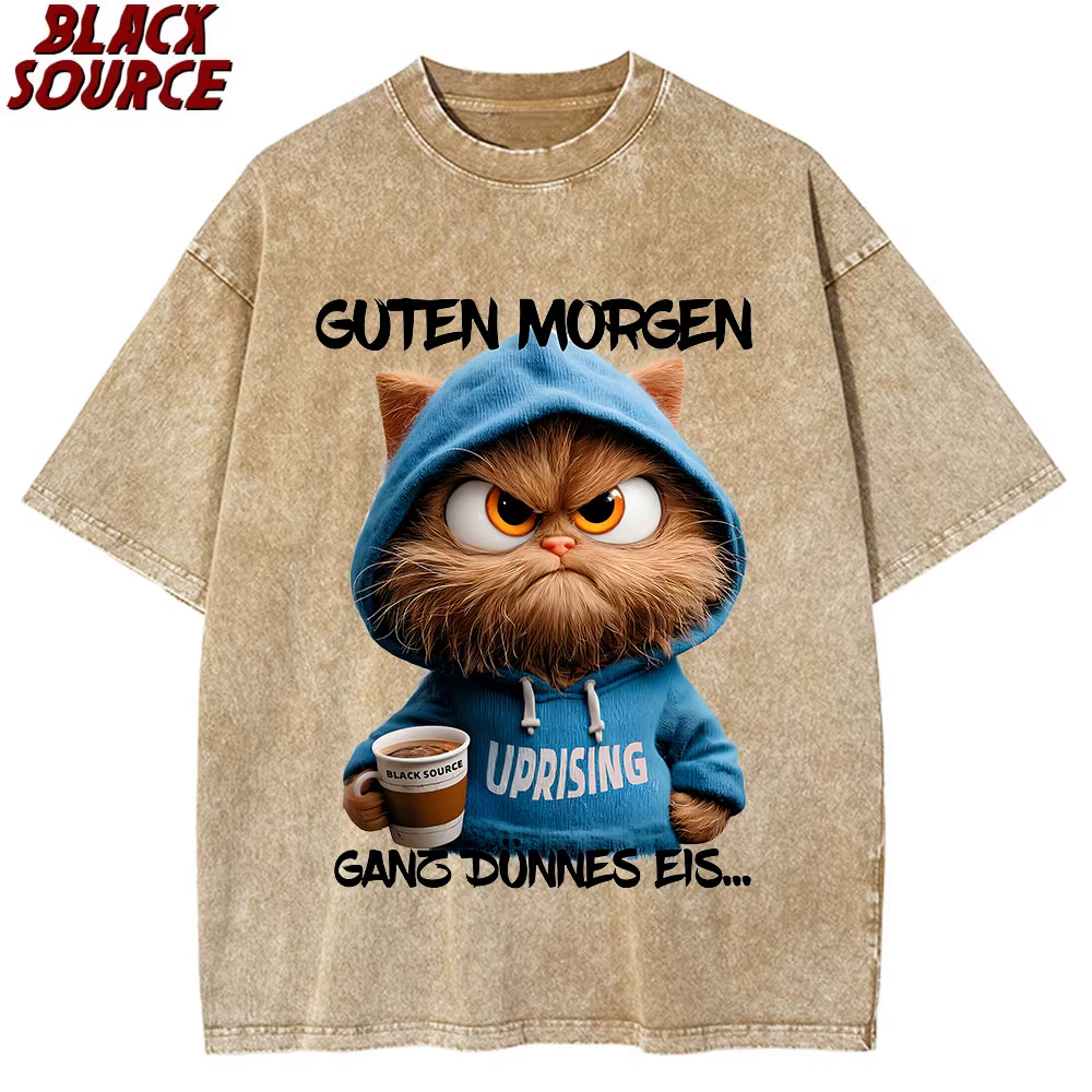 T-shirt humoristique pour homme T427 avec motif chat allemand « Guten Morgen Ganz Dünnes Eis »