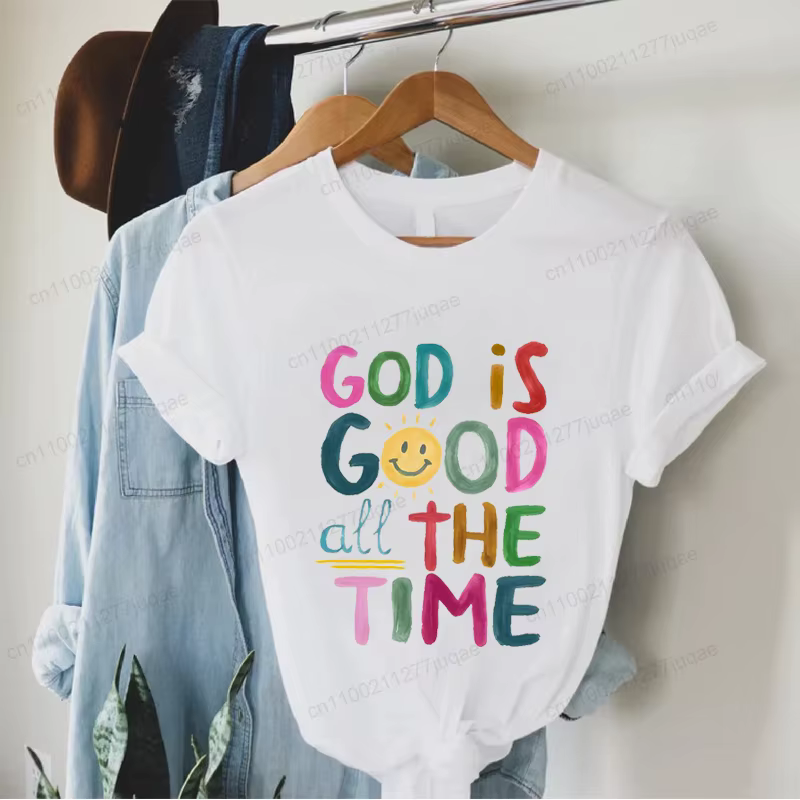 Dieu est bon tout le temps imprimer T-Shirts femmes été t-shirt verset de la Bible hauts drôles