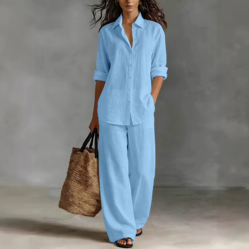 Ensemble deux pièces bohème en coton et lin pour les vacances printemps-été, haut et pantalon décontractés