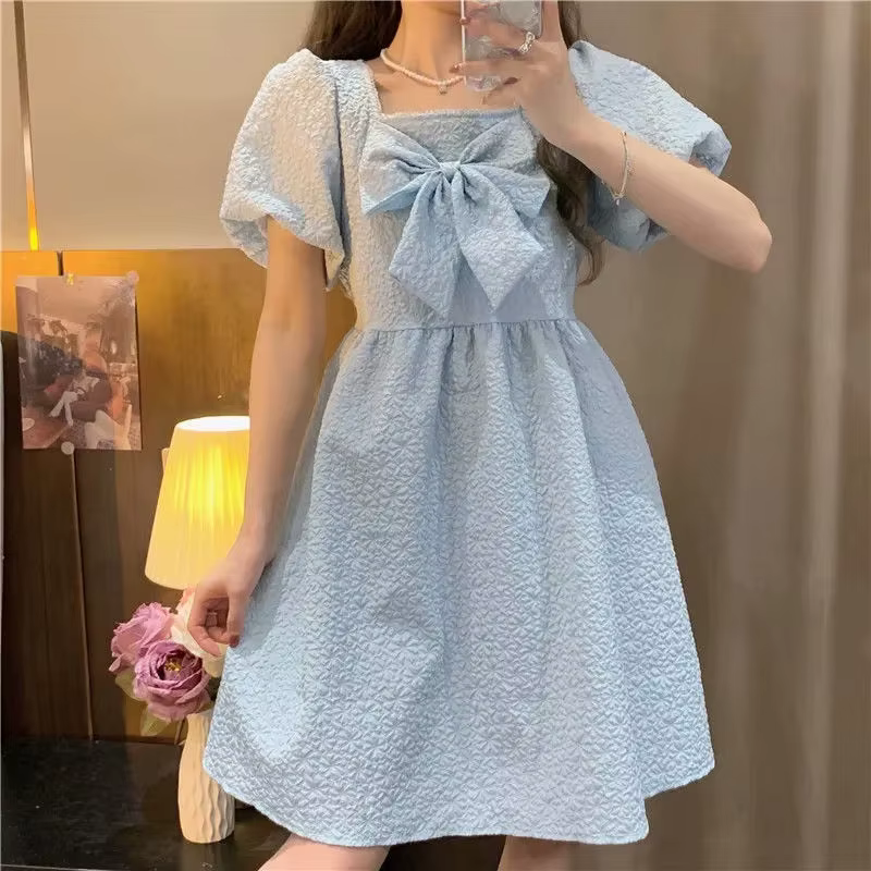 Robe blanche dégradée à manches bouffantes décontractées pour femmes
