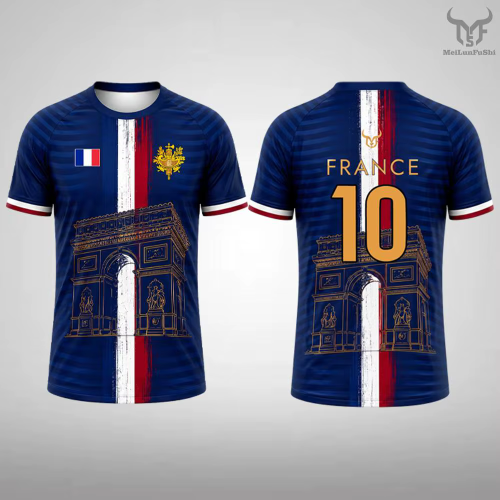 T-shirt imprimé drapeau français 2026 – Maillot de football à séchage rapide pour l'été – Streetwear décontracté – Tee-shirt sport à manches courtes – Pour les fans et les familles (modèle assorti)