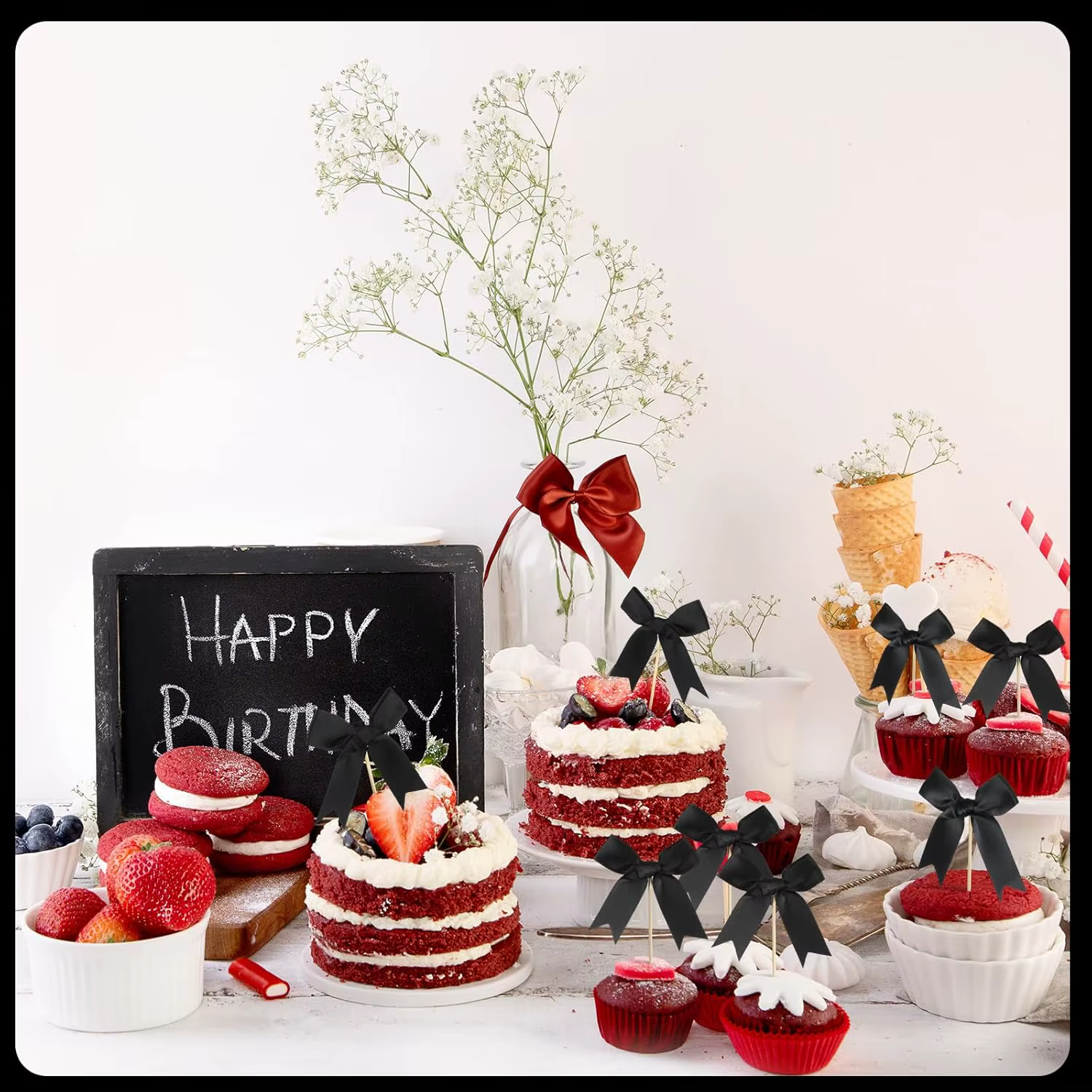 Décoration de Cupcake avec nœud en perles noires
