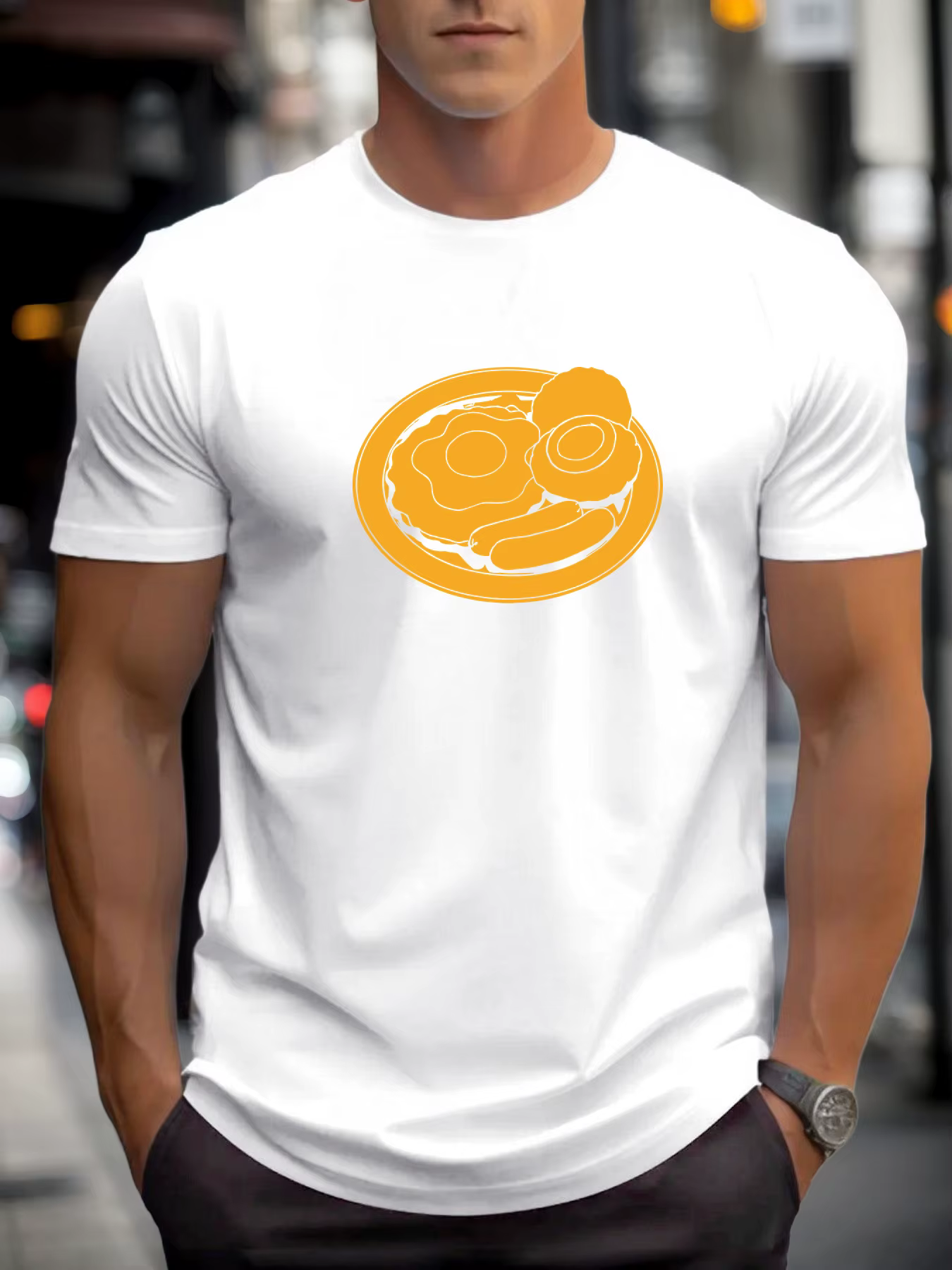 T-shirt pour le petit-déjeuner des hommes 100 % coton impression graphique été