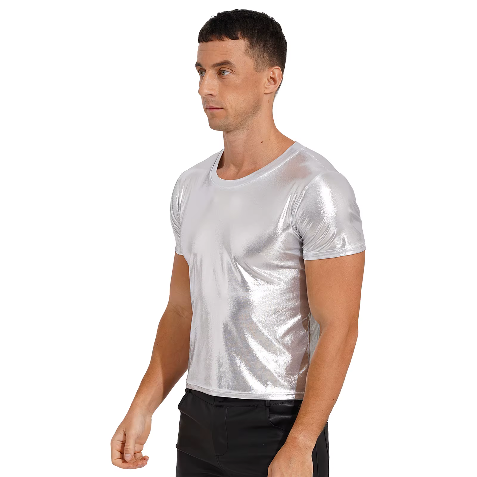 T-shirt métallique brillant pour hommes