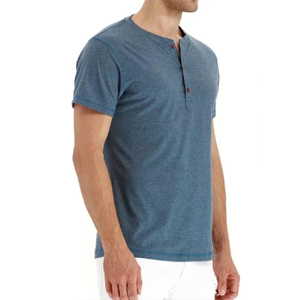 Marque qualité coton hommes T-shirt col Henry Design de mode coupe ajustée solide T-shirts