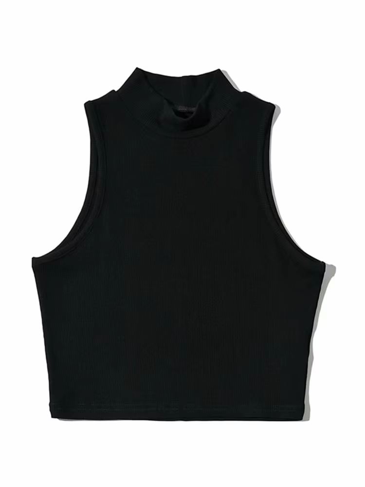 Été noir femmes mode haut court col