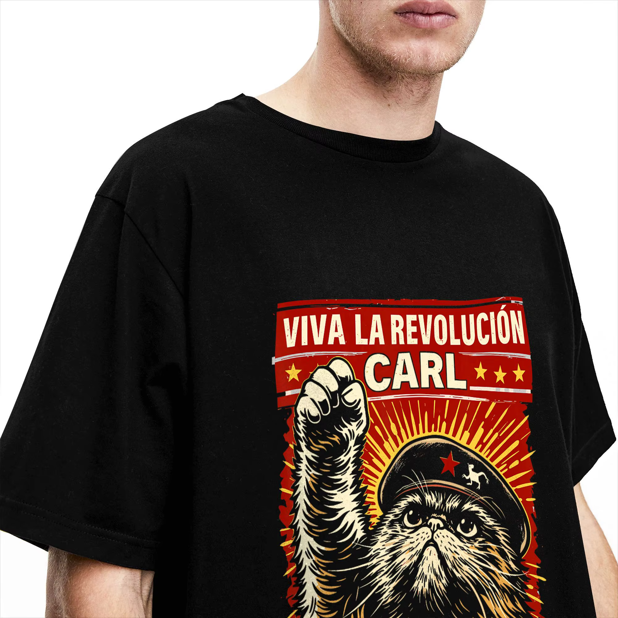 T-shirt Harajuku d'été Viva La Revolucion Cat Raised Fist