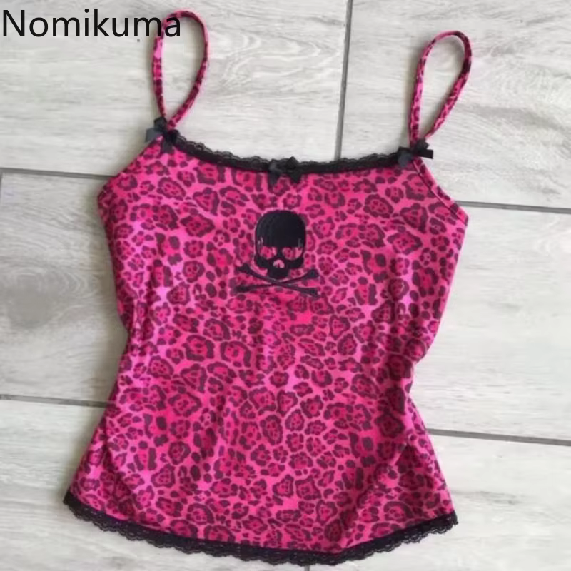 Débardeurs femmes léopard crâne imprimé Sexy Camis Y2k hauts 2025 Ropa Mujer Patchwork dentelle coupe ajustée haut court décontracté mode été gilet