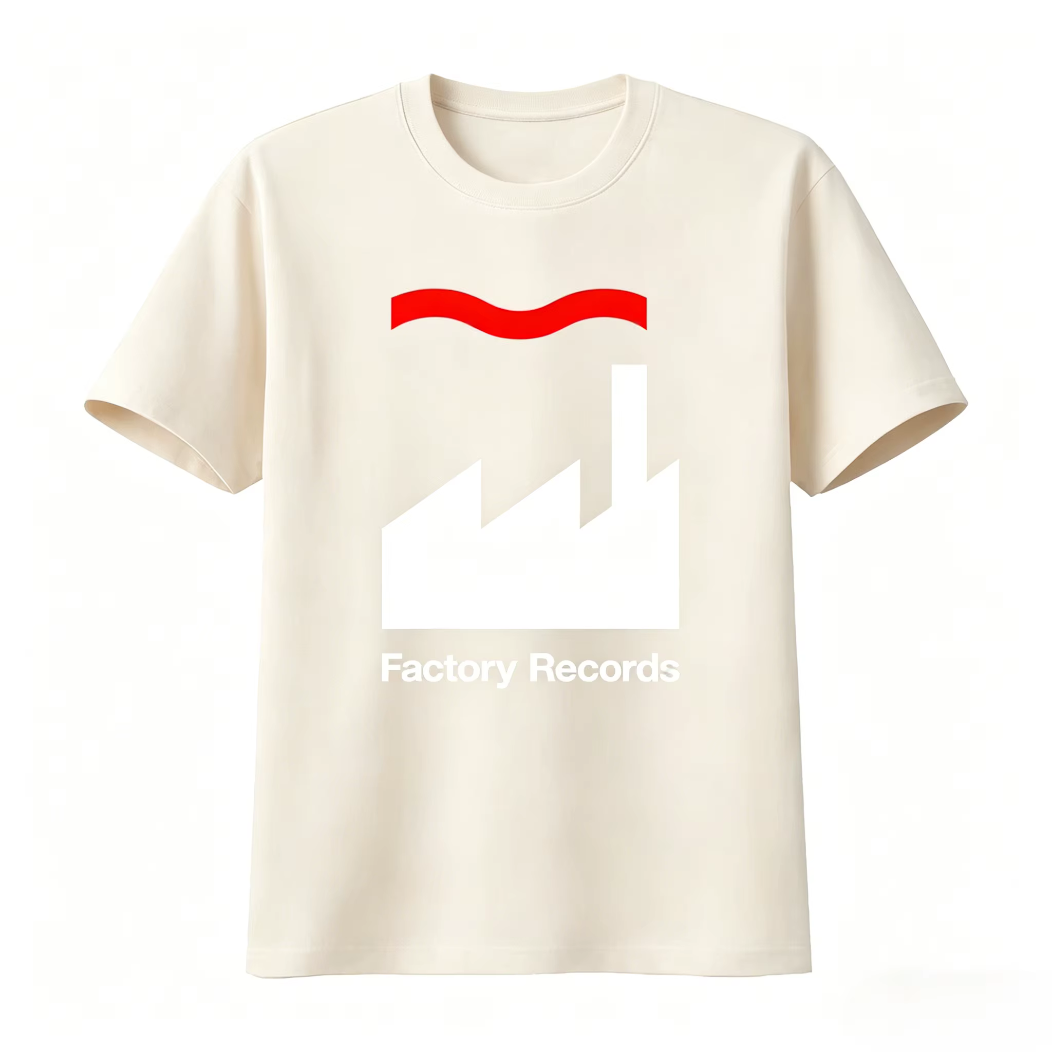 T-shirt Factory Records disponible en noir et blanc classiques