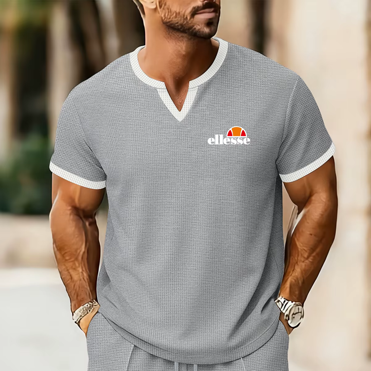 T-shirt ellesse pour homme de qualité supérieure : texture gaufrée douce pour la peau