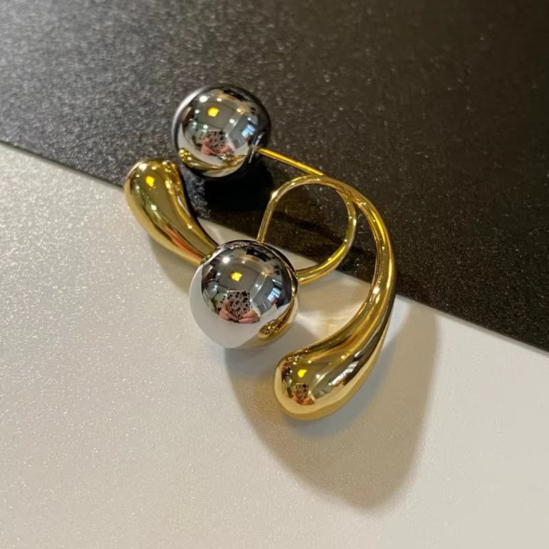 Boucles d'oreilles en forme de larme de perles rondes métalliques pour femmes