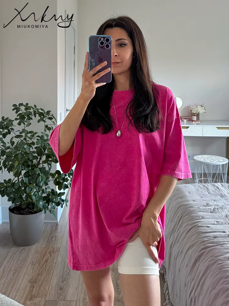 T-shirt surdimensionné en coton délavé pour femme