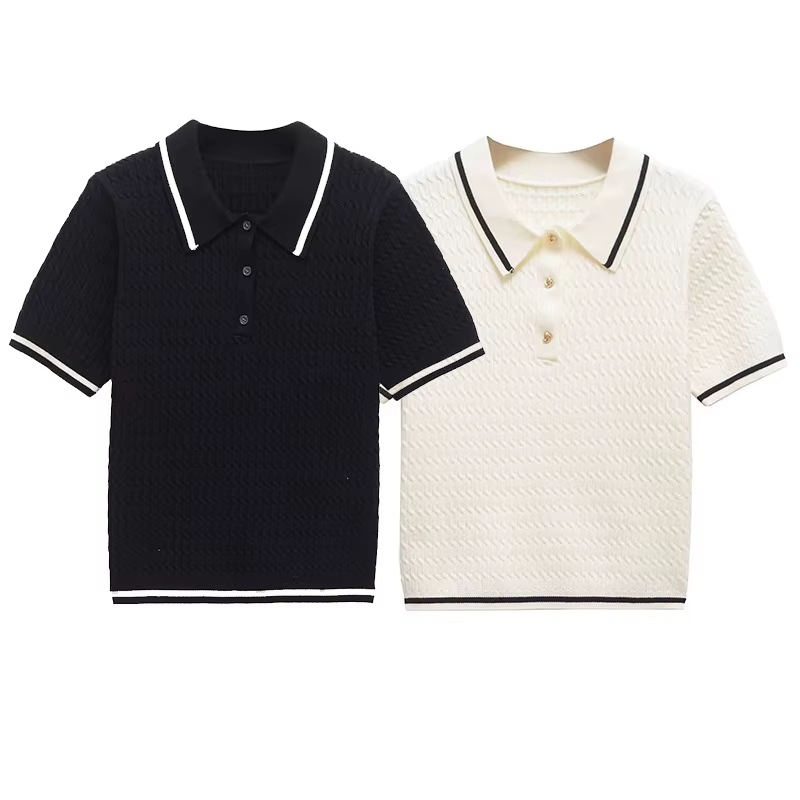 Polo tricoté à manches courtes pour femmes
