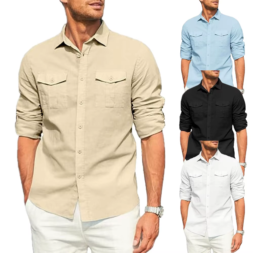 Chemise pour hommes Double poche coton lin