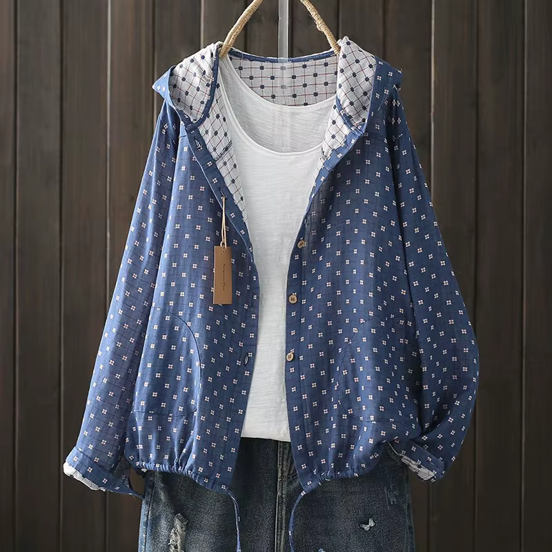 Nouveau Chemise imprimée à capuche haut ample décontracté