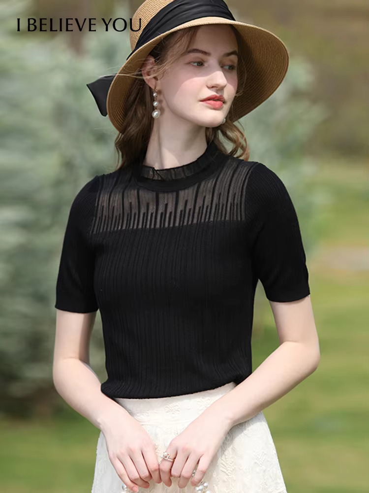 I BELIEVE YOU-Chemise en laine à manches courtes pour femme