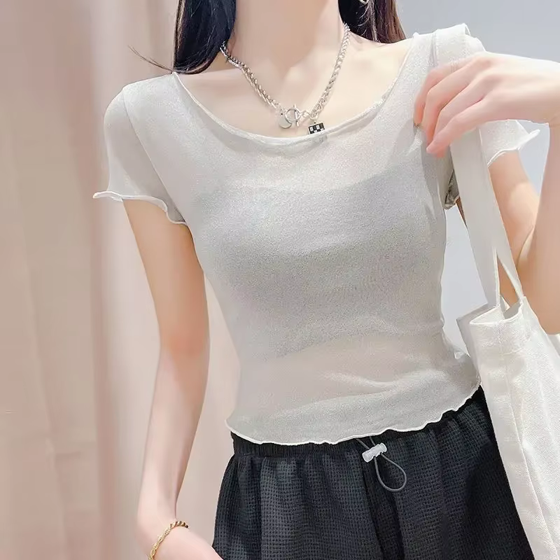T-shirt manches courtes femme dentelle haut