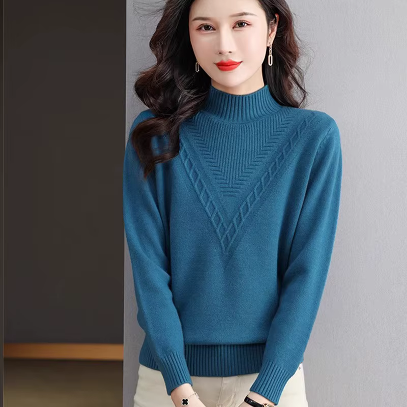 Pull demi-col roulé pour femme, ample, tricoté, polyvalent, chemise à bascule, nouvelle collection automne-hiver 2025
