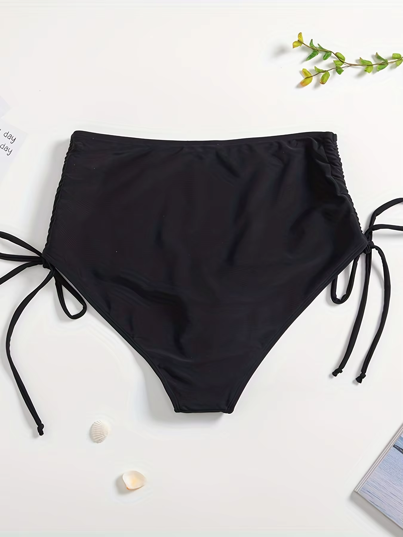 Bas de bikini noir taille haute pour femme, triangle à nouer, ajustable, sexy, amincissant, maillot de bain anti-exposition