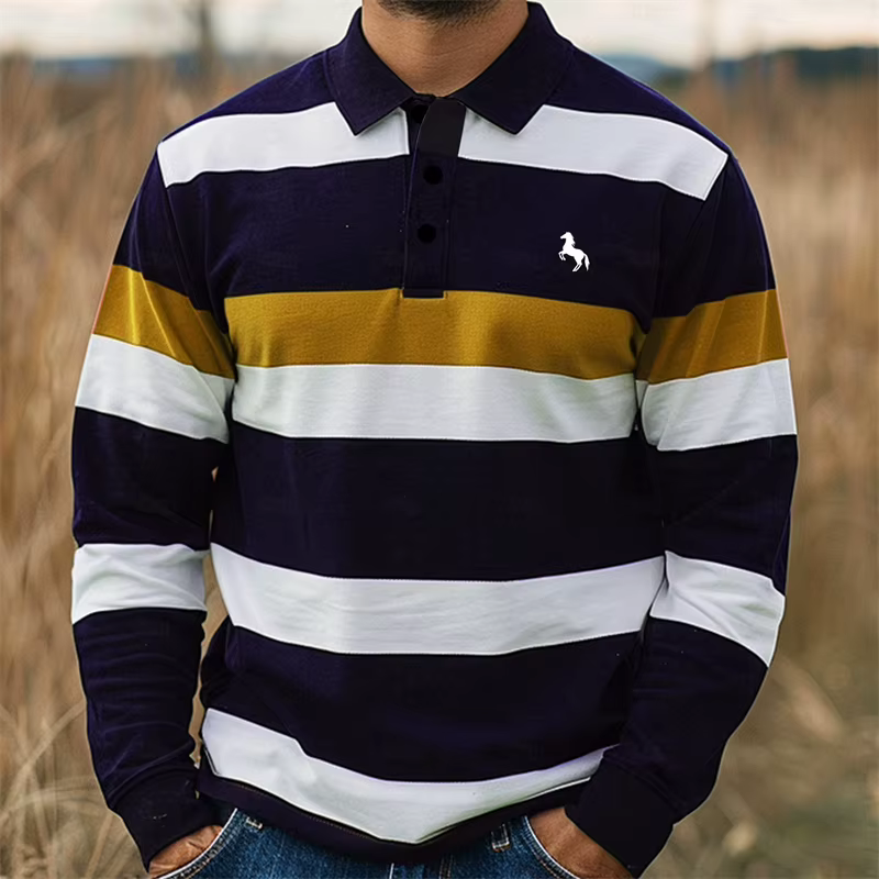 Polo rayé à manches longues pour hommes