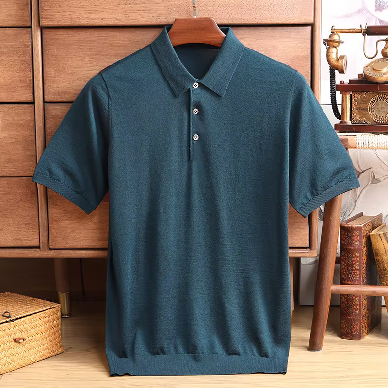 100% mérinos pull été hommes revers T-shirt