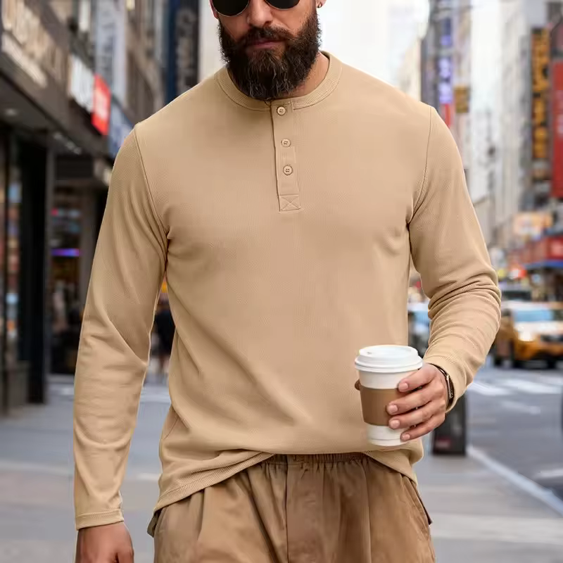 T-shirt Henley à manches longues pour homme