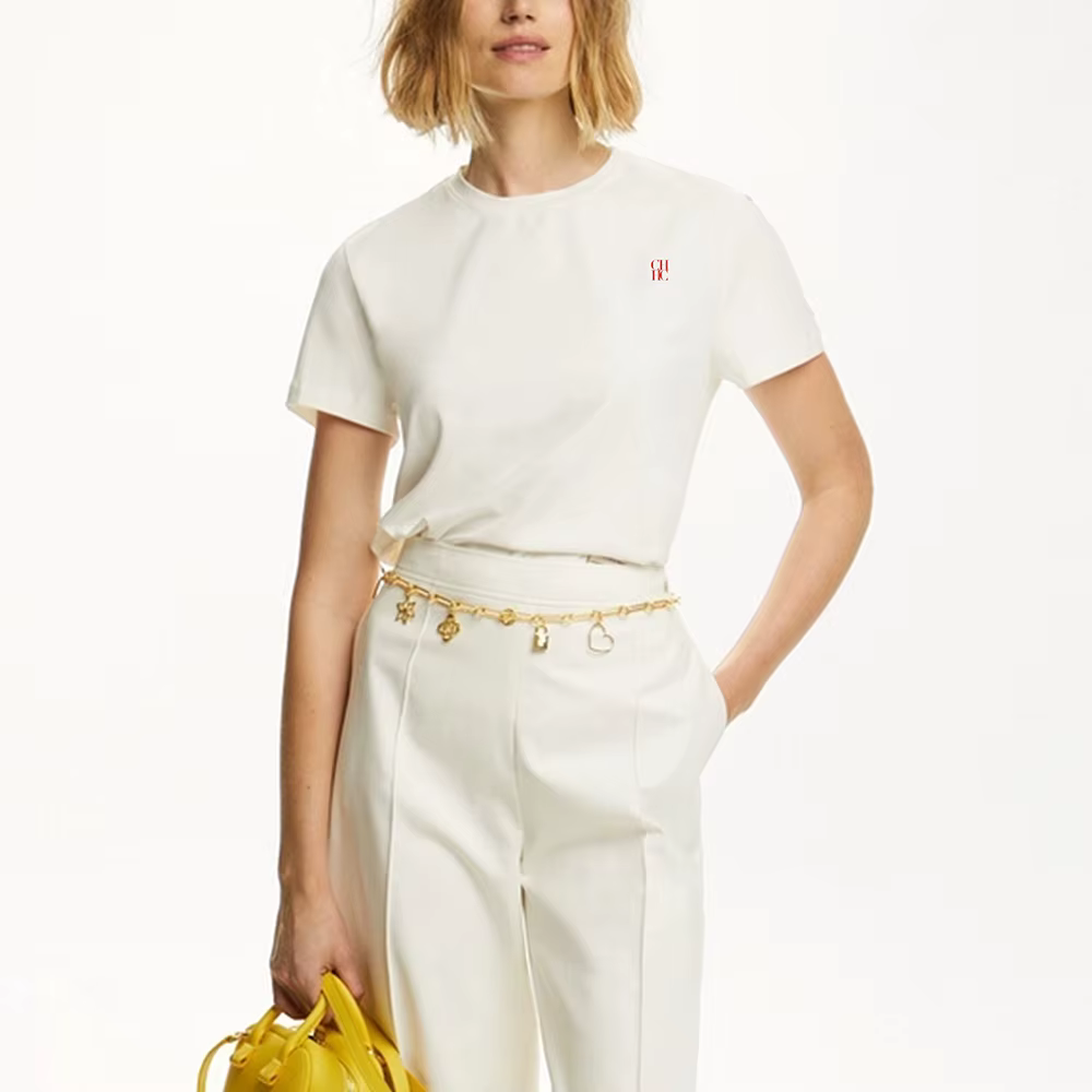 T-shirt à manches courtes blanc cassé pour femme