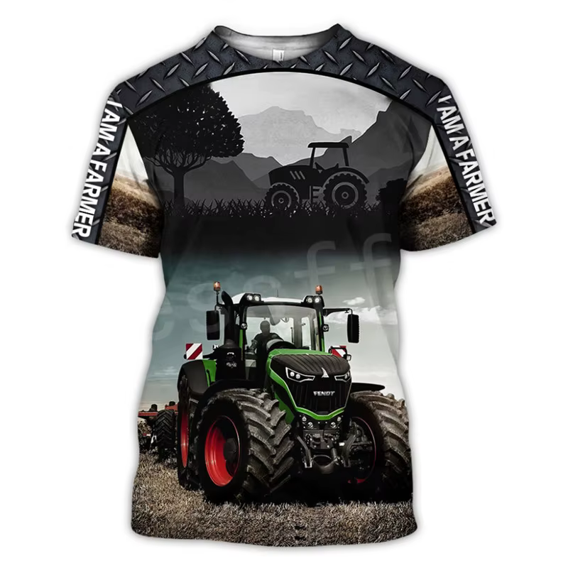T-shirt à manches courtes imprimé tracteur 3D pour hommes