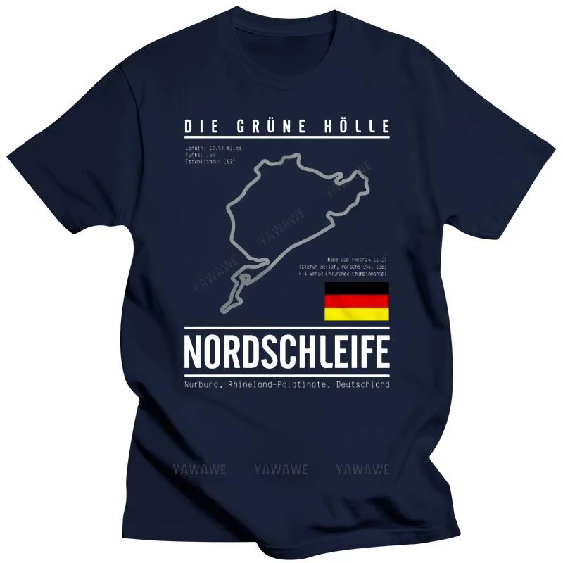 Homme drôle impression t-shirts noir nouveau à manches courtes décontracté Nurburgring Grand Prix t-shirt piste de
