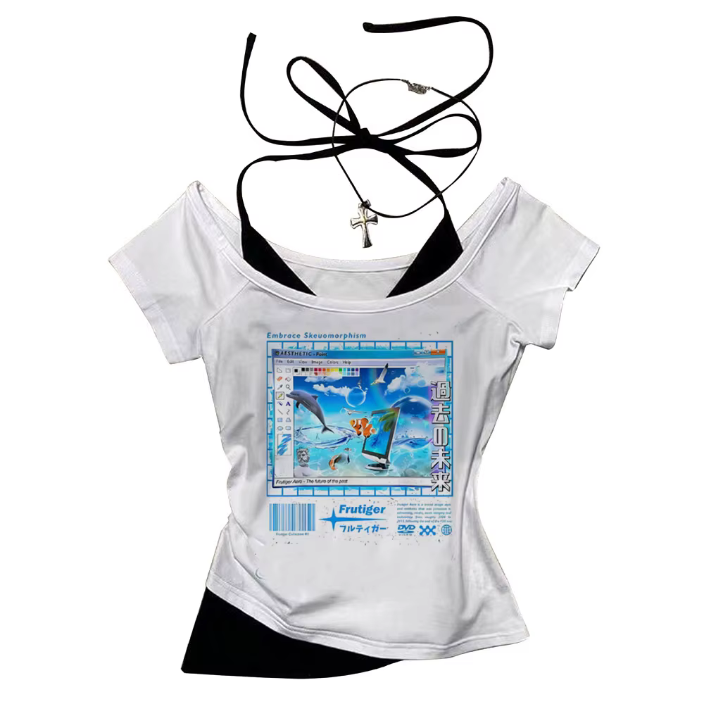 Frutiger Aero crop top harajuku mignon été gothique fée Grunge 2025 Streetwear adolescents t-shirt