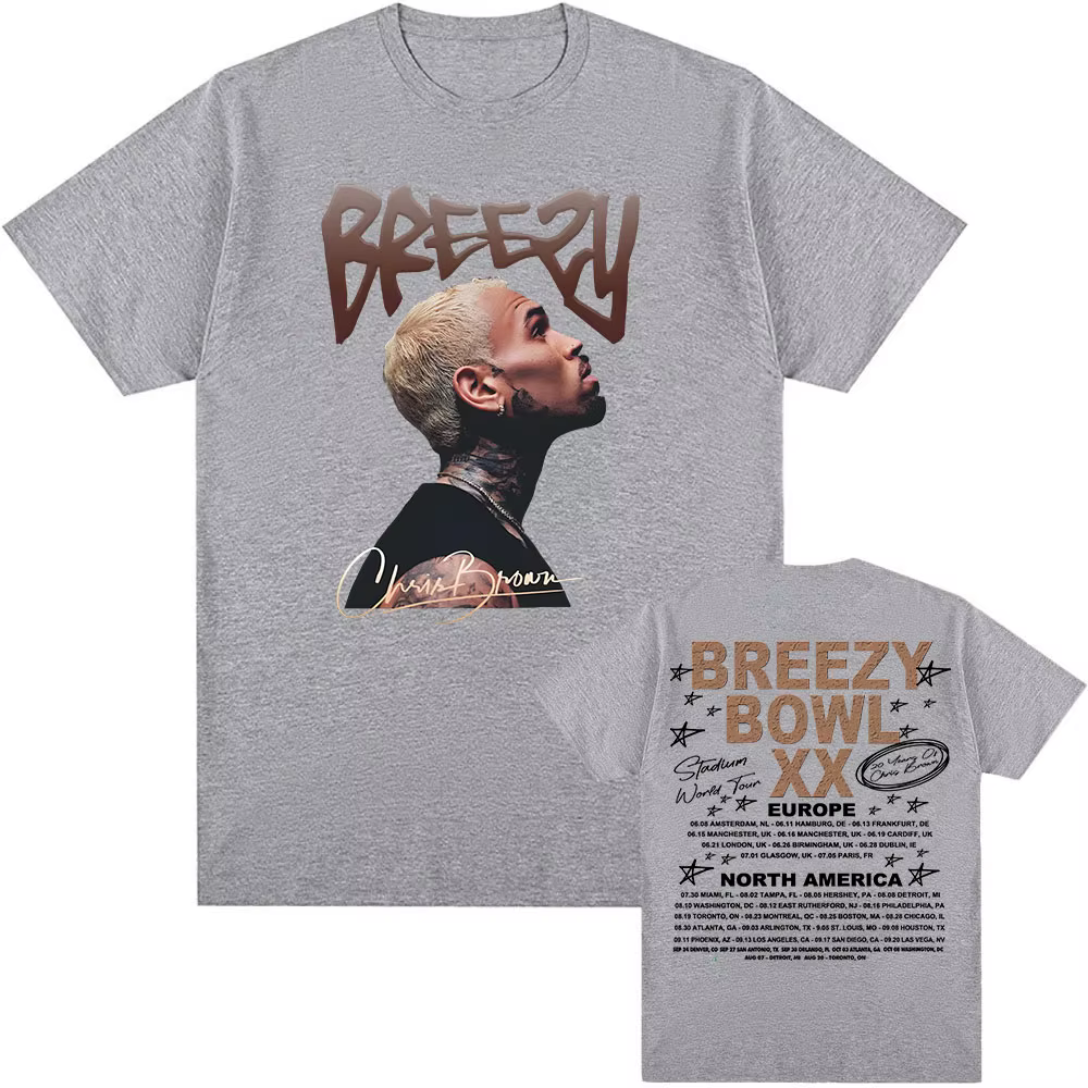Breezy Bowl XX 2025 T-shirt Chris Brown chanteur graphique t-shirts été à manches courtes homme