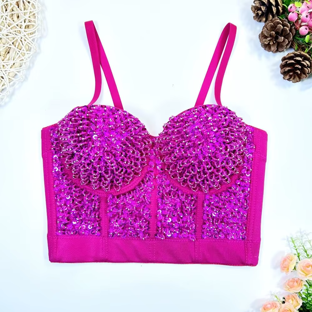 Haut court de danse latine noir 2026 pour femme – Gilet sexy à sequins sans manches