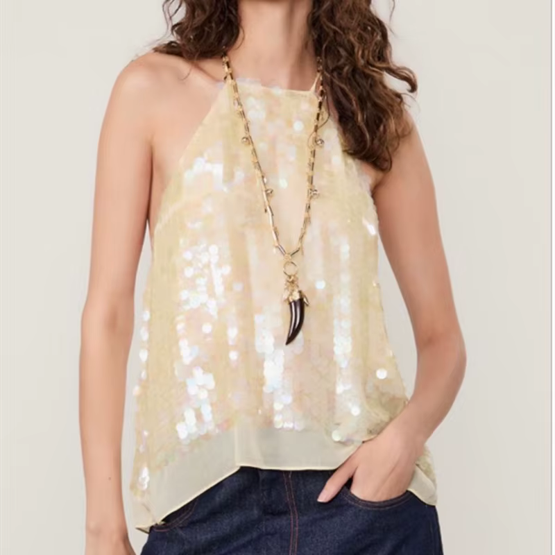 Débardeurs Halter à Paillettes pour Femmes – Coupe Slim