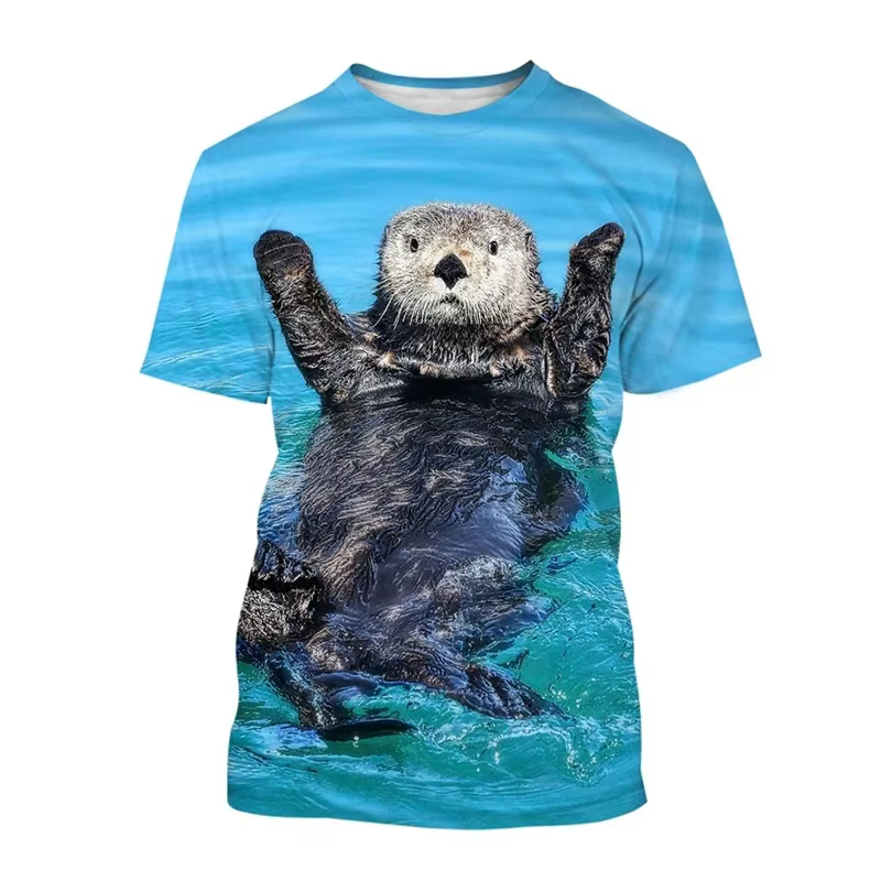 Populaire impression 3D Animal loutre T-shirt été hommes décontracté col rond