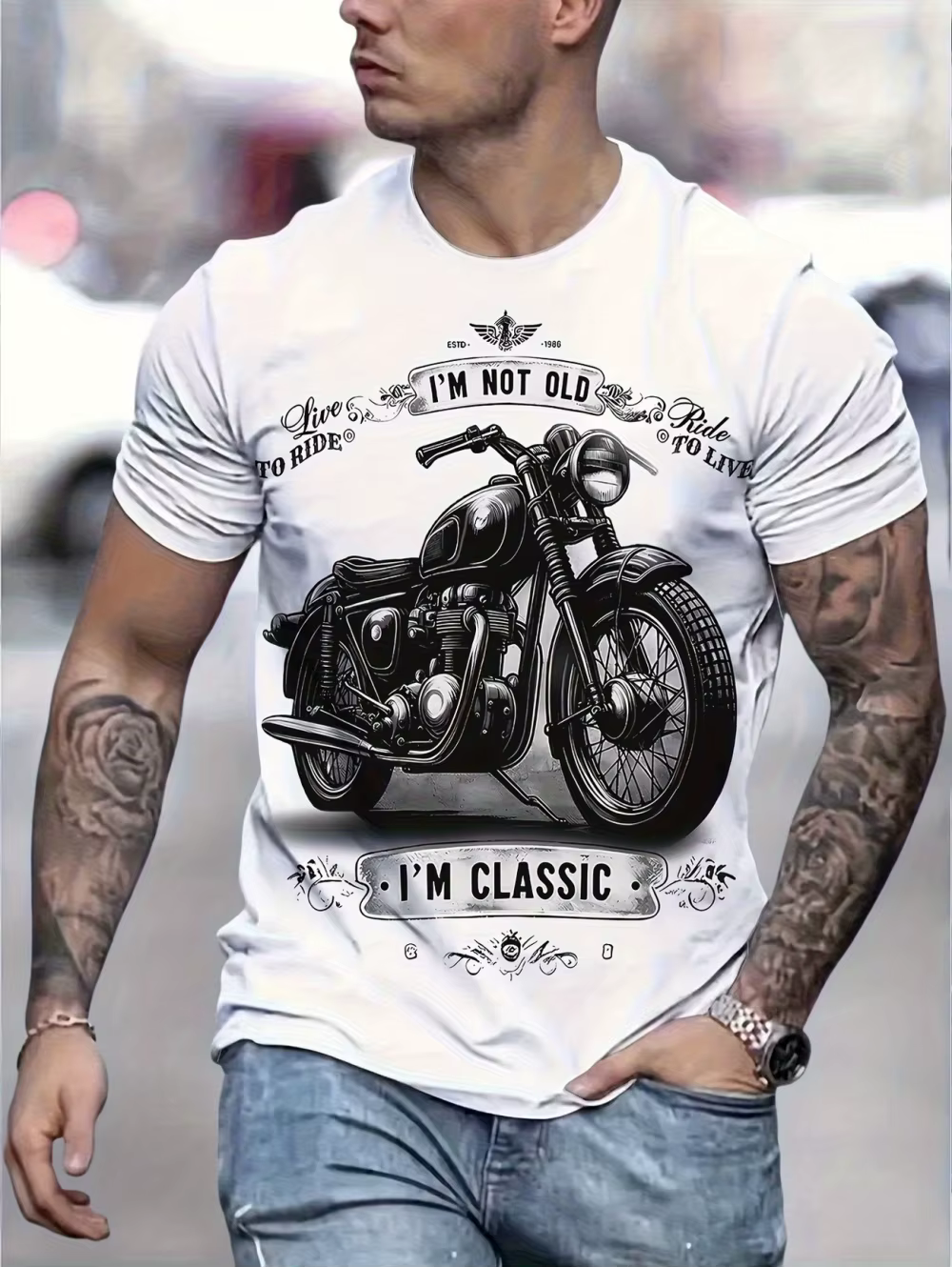 T-shirts pour hommes vintage à imprimé moto