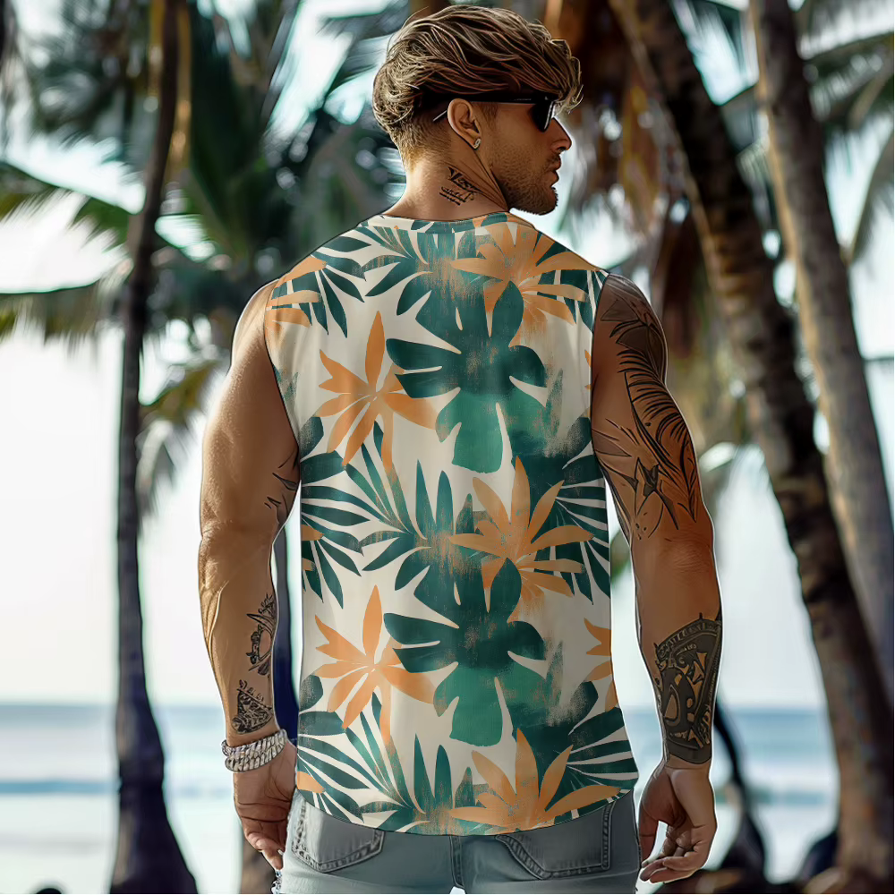 Style hawaïen feuille audacieuse hommes débardeur sans manches dégradé couleur maillots de bain respirant entraînement ajustement gilet vêtements de Fitness musculaire