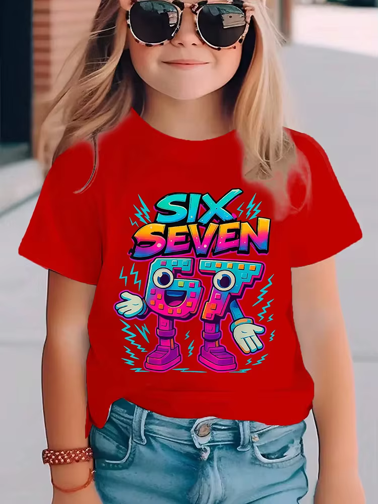 T-shirt graphique pour enfants Neon SIX SEVEN numéro 67