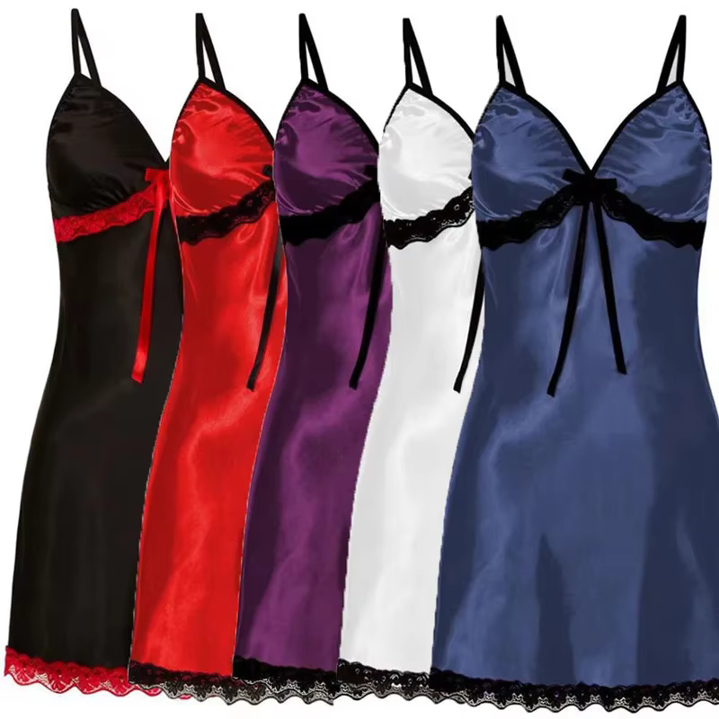 Femmes vêtements de nuit sexy sans manches nuisettes col en v chemise