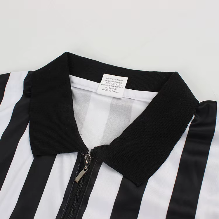 Nouveau T-shirt d'arbitre à col à revers côtelé rayé noir et blanc pour hommes et femmes