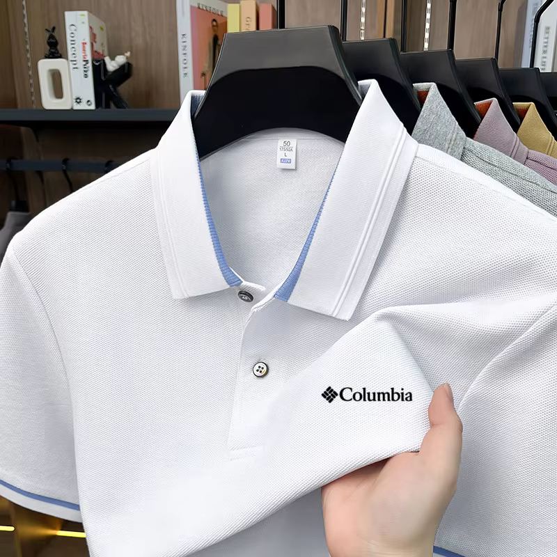 Polo Homme 100% Coton Exquis, Broderie Lettre Simple, Polyvalent, Léger et Respirant pour l'Été
