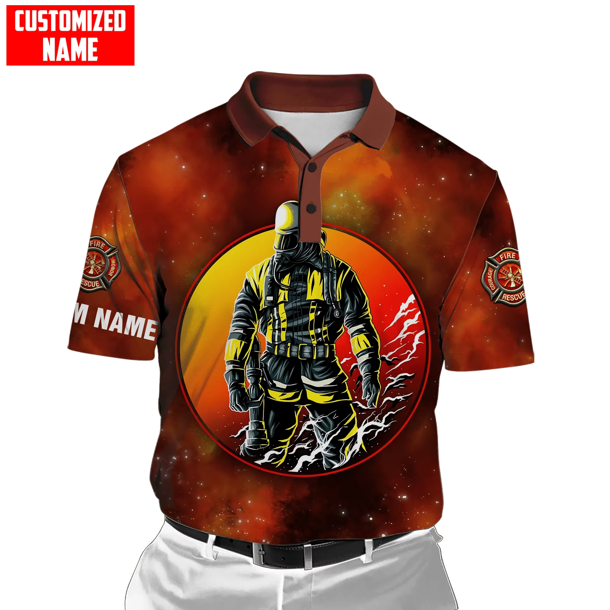 Nom personnalisé pompier 3D partout imprimé mode Polo hommes à manches courtes été T-shirt cadeau