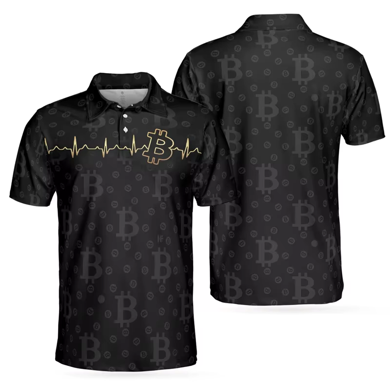Mode luxe Bitcoin impression 3D polos à manches courtes pour hommes vêtements de haute qualité Golf t-shirts bouton POLO t-shirt hauts